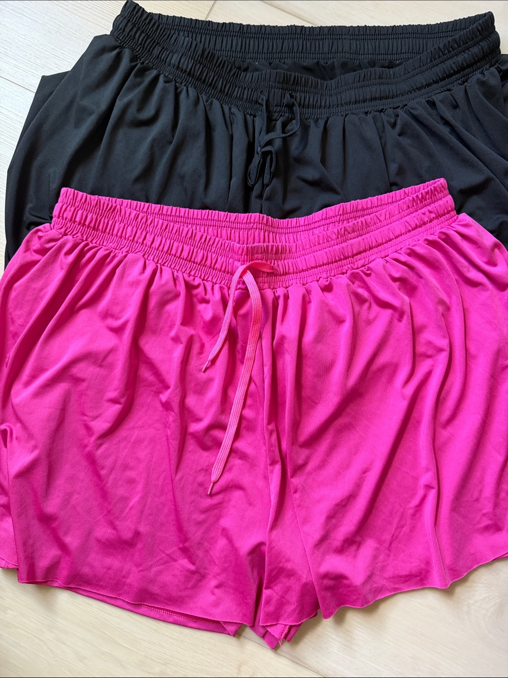 Women's Athletic Drawstring Shorts in Pink & Black - Lightweight Activewear